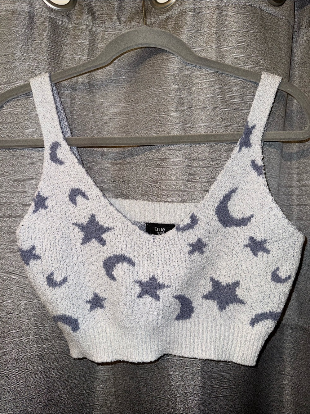 True Cozy Star & Moon Knit Crop Tank - Light Gray